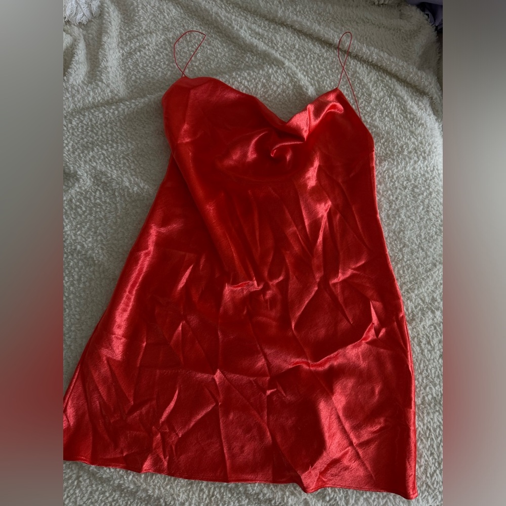 Orange slip on low back dress